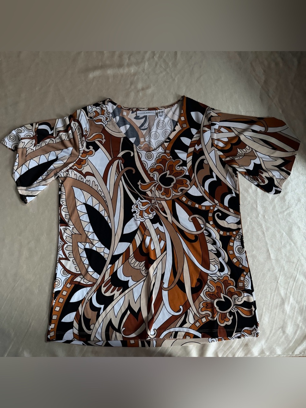 Susan Graver Paisley Print Liquid Knit Top Size Small A397685